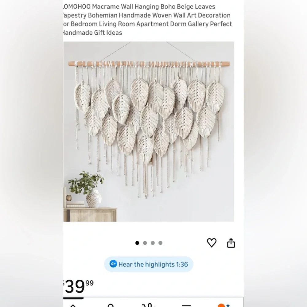 Elegant Cream Macrame Wall Decor Craft Kit (pole not included) NWT